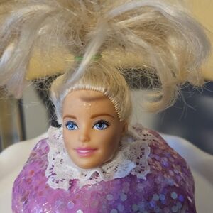 Blonde Doll Head with Pink Sequin Dress